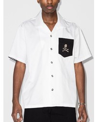 weißes und schwarzes bedrucktes Kurzarmhemd von Mastermind Japan