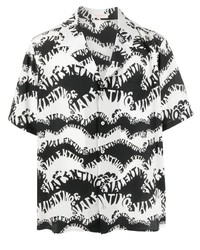 weißes und schwarzes bedrucktes Kurzarmhemd von Valentino