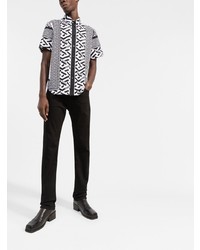 weißes und schwarzes bedrucktes Kurzarmhemd von Versace