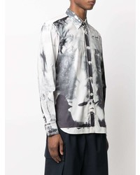 weißes und schwarzes bedrucktes Langarmhemd von Alexander McQueen