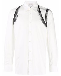 weißes und schwarzes bedrucktes Langarmhemd von Alexander McQueen