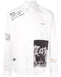 weißes und schwarzes bedrucktes Langarmhemd von Band Of Outsiders