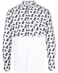 weißes und schwarzes bedrucktes Langarmhemd von Comme des Garcons Homme Deux