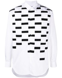weißes und schwarzes bedrucktes Langarmhemd von Comme Des Garcons SHIRT