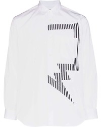 weißes und schwarzes bedrucktes Langarmhemd von Comme Des Garcons SHIRT