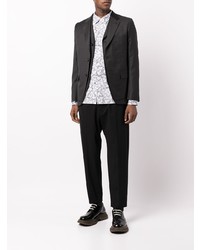 weißes und schwarzes bedrucktes Langarmhemd von Comme des Garcons Homme Deux