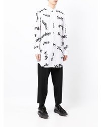 weißes und schwarzes bedrucktes Langarmhemd von Comme Des Garcons Homme Plus