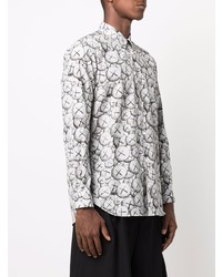 weißes und schwarzes bedrucktes Langarmhemd von Comme Des Garcons SHIRT