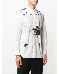 weißes und schwarzes bedrucktes Langarmhemd von Comme Des Garcons SHIRT