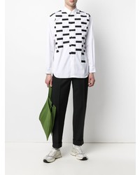 weißes und schwarzes bedrucktes Langarmhemd von Comme Des Garcons SHIRT