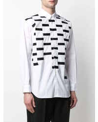 weißes und schwarzes bedrucktes Langarmhemd von Comme Des Garcons SHIRT