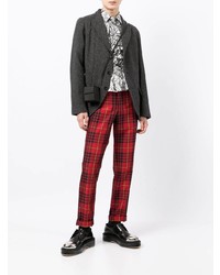 weißes und schwarzes bedrucktes Langarmhemd von Comme Des Garcons SHIRT