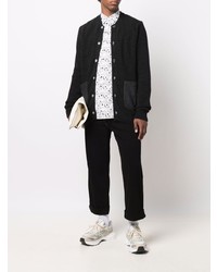 weißes und schwarzes bedrucktes Langarmhemd von Comme Des Garcons SHIRT