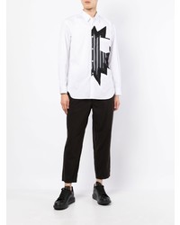 weißes und schwarzes bedrucktes Langarmhemd von Comme Des Garcons SHIRT