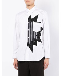 weißes und schwarzes bedrucktes Langarmhemd von Comme Des Garcons SHIRT