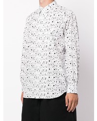 weißes und schwarzes bedrucktes Langarmhemd von Comme Des Garcons SHIRT