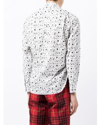 weißes und schwarzes bedrucktes Langarmhemd von Comme Des Garcons SHIRT