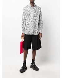 weißes und schwarzes bedrucktes Langarmhemd von Comme Des Garcons SHIRT