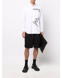 weißes und schwarzes bedrucktes Langarmhemd von Comme Des Garcons SHIRT