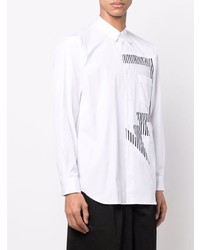 weißes und schwarzes bedrucktes Langarmhemd von Comme Des Garcons SHIRT