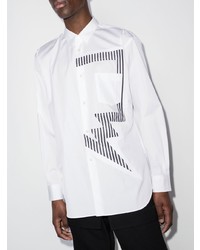 weißes und schwarzes bedrucktes Langarmhemd von Comme Des Garcons SHIRT