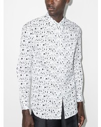 weißes und schwarzes bedrucktes Langarmhemd von Comme Des Garcons SHIRT