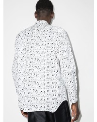 weißes und schwarzes bedrucktes Langarmhemd von Comme Des Garcons SHIRT