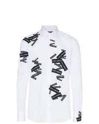weißes und schwarzes bedrucktes Langarmhemd von Dolce & Gabbana