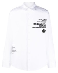 weißes und schwarzes bedrucktes Langarmhemd von DSQUARED2