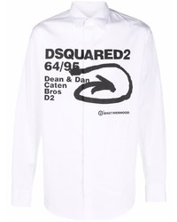 weißes und schwarzes bedrucktes Langarmhemd von DSQUARED2