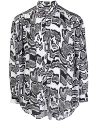 weißes und schwarzes bedrucktes Langarmhemd von Edward Crutchley