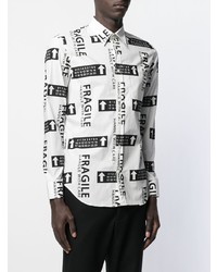 weißes und schwarzes bedrucktes Langarmhemd von Maison Margiela