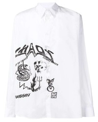 weißes und schwarzes bedrucktes Langarmhemd von Givenchy