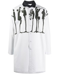 weißes und schwarzes bedrucktes Langarmhemd von Homme Plissé Issey Miyake