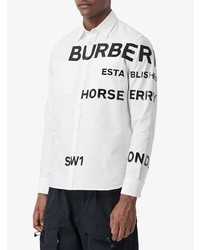 weißes und schwarzes bedrucktes Langarmhemd von Burberry