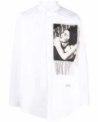 weißes und schwarzes bedrucktes Langarmhemd von Jil Sander