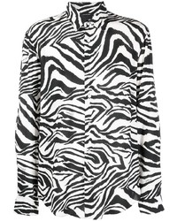 weißes und schwarzes bedrucktes Langarmhemd von Just Cavalli