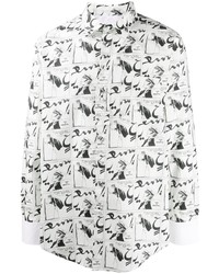 weißes und schwarzes bedrucktes Langarmhemd von Lanvin