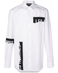 weißes und schwarzes bedrucktes Langarmhemd von Les Hommes