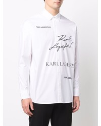 weißes und schwarzes bedrucktes Langarmhemd von Karl Lagerfeld