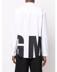 weißes und schwarzes bedrucktes Langarmhemd von MSGM