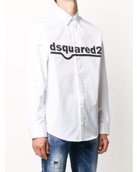 weißes und schwarzes bedrucktes Langarmhemd von DSQUARED2