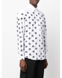 weißes und schwarzes bedrucktes Langarmhemd von Dolce & Gabbana