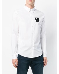 weißes und schwarzes bedrucktes Langarmhemd von Versace Jeans