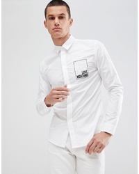 weißes und schwarzes bedrucktes Langarmhemd von Love Moschino