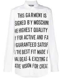 weißes und schwarzes bedrucktes Langarmhemd von Moschino