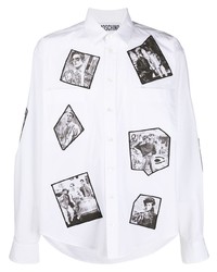 weißes und schwarzes bedrucktes Langarmhemd von Moschino