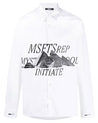 weißes und schwarzes bedrucktes Langarmhemd von MSFTSrep