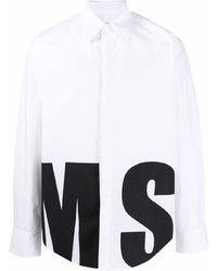 weißes und schwarzes bedrucktes Langarmhemd von MSGM