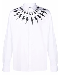 weißes und schwarzes bedrucktes Langarmhemd von Neil Barrett